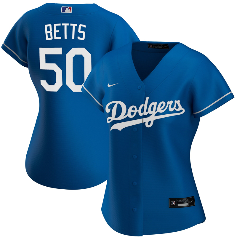 2020 MLB Women Los Angeles Dodgers Mookie Betts Nike Royal 2020 Alternate Official Replica Player Jersey 1->los angeles dodgers->MLB Jersey